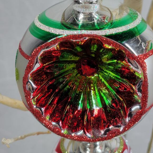 VTG Radko Shiny Brite 40s Finial Indent Reflector Glass Ornaments Hand Decorated - Picture 9 of 16